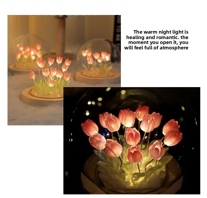 20 Tulip Flowers Finished Night Light Ornament Creative Handmade DIY Simulation Flower Lamp Holiday Gift Decoration