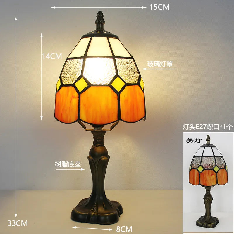 LED Tiffany Style Table Lamp Retro Mediterranean Decorative Lights E27 Color Glass LampshadeFor Nightstand Light Bedroom Cafe