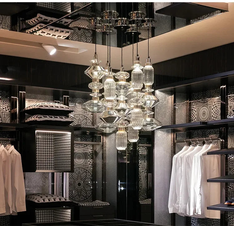 Italian Luxury Crystal Glass Chandelier Danish Design Vintage Clear Amber pendant lamp American bedside kitchen island LED lamp