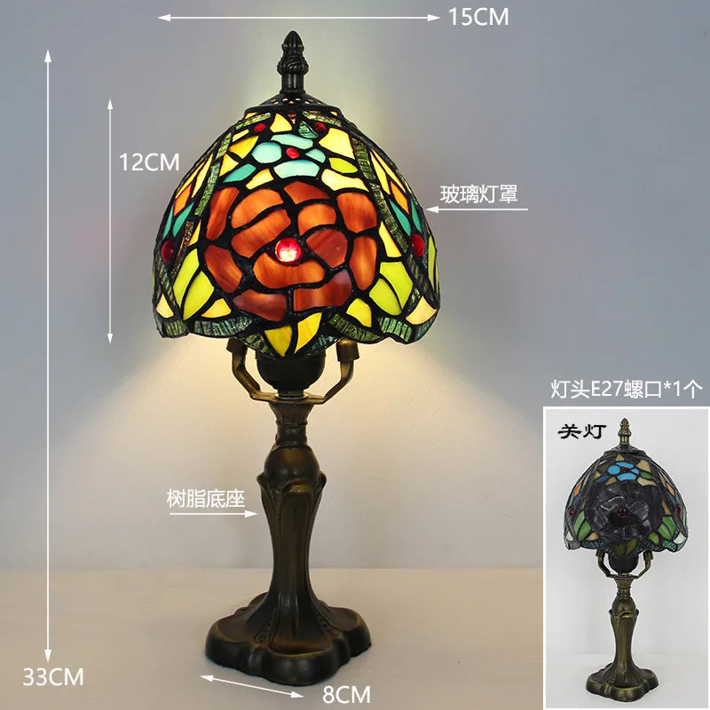 LED Tiffany Style Table Lamp Retro Mediterranean Decorative Lights E27 Color Glass LampshadeFor Nightstand Light Bedroom Cafe