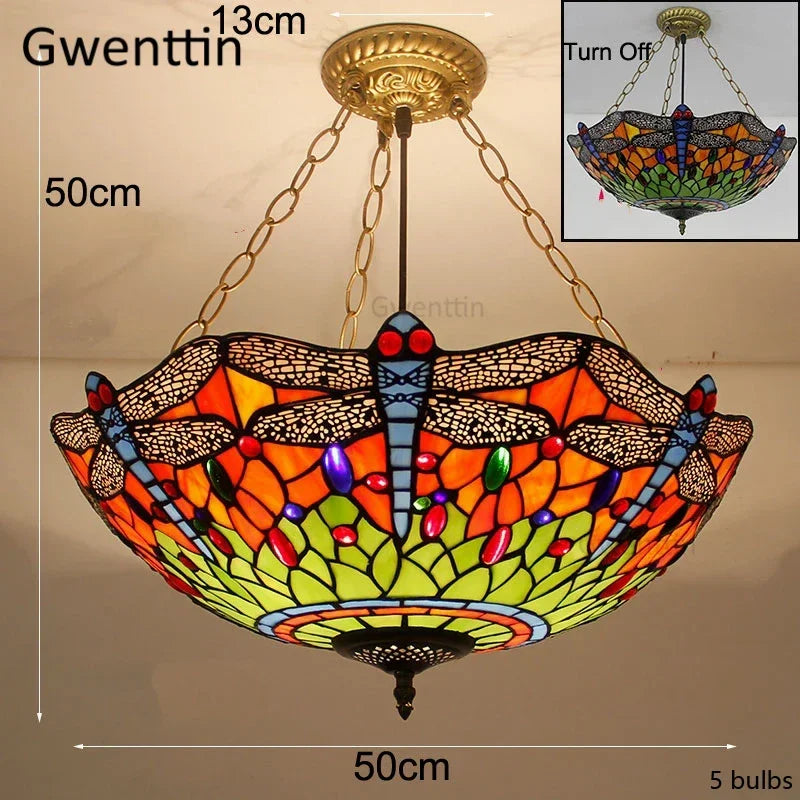 Mediterranean Tiffany Stained Glass Pendant Lights Vintage Hanging Lamp for Dining Room Kitchen Light Fixtures Home Art Decor