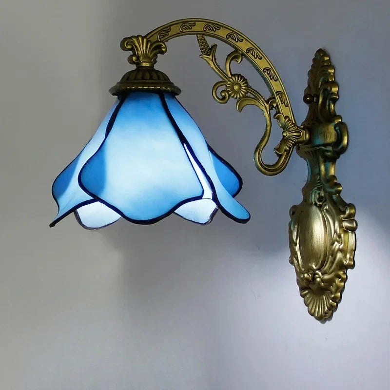European Tiffany Colorful Glass Wall Lamp Bedroom Bedside Lamp Retro Creative Dining Room Balcony Aisle Staircase Light