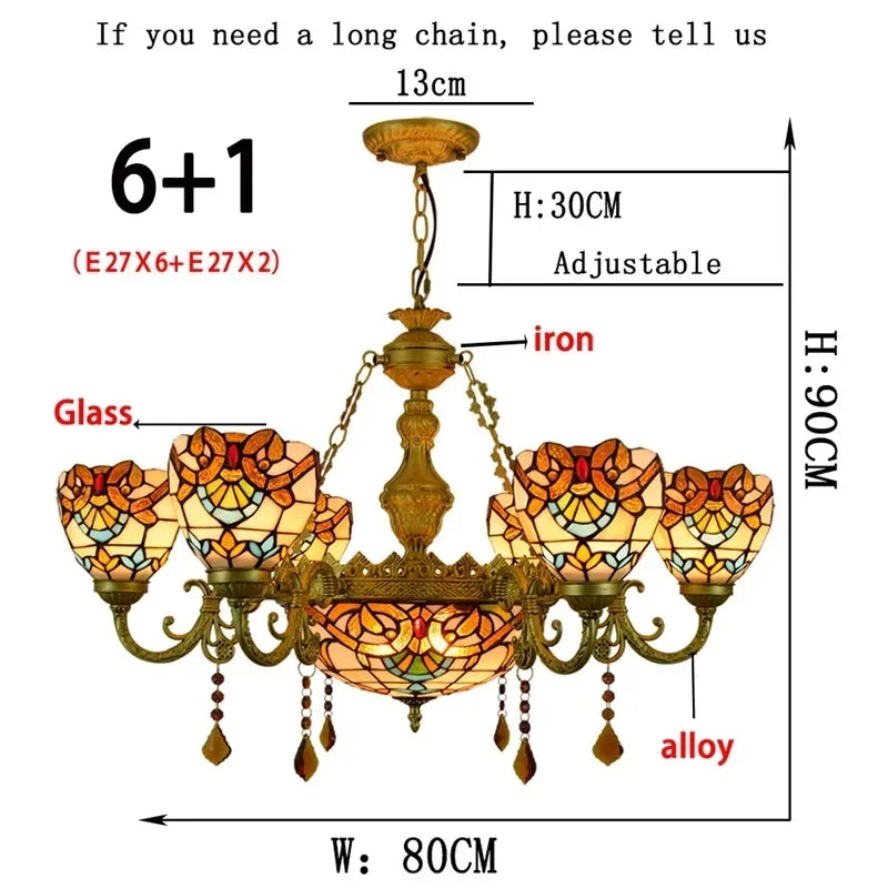 2026 Tiffany Retro Pendant Light Led Chandelier Creative Stained Glass Baroque Style Bar Bedroom Living Room Crystal
