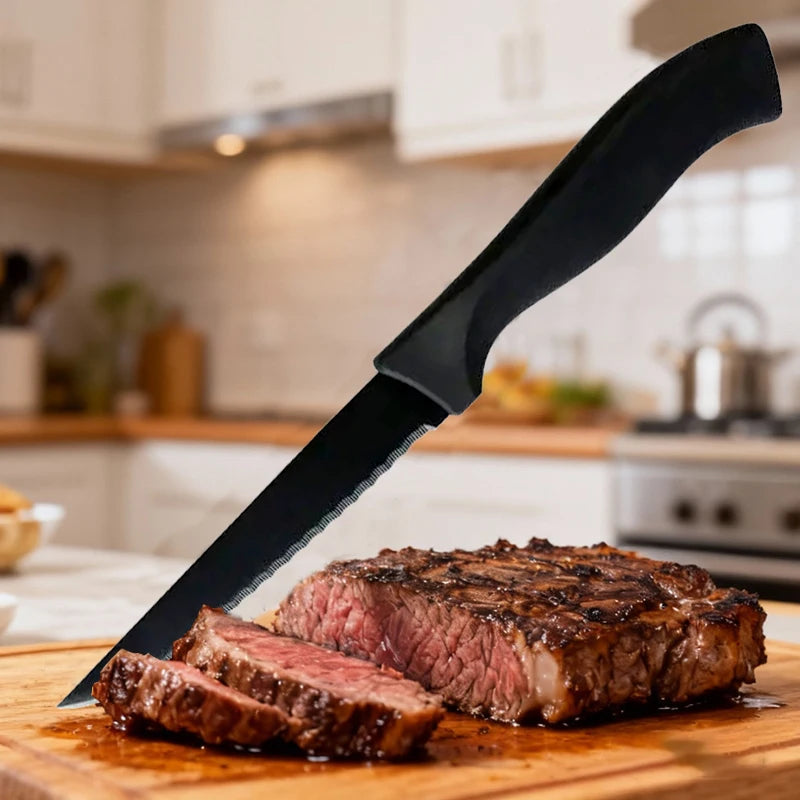Professional kitchen knife 4/6/8-piece steak knife set black matte household stainless steel steak knife kitchen accessory tools