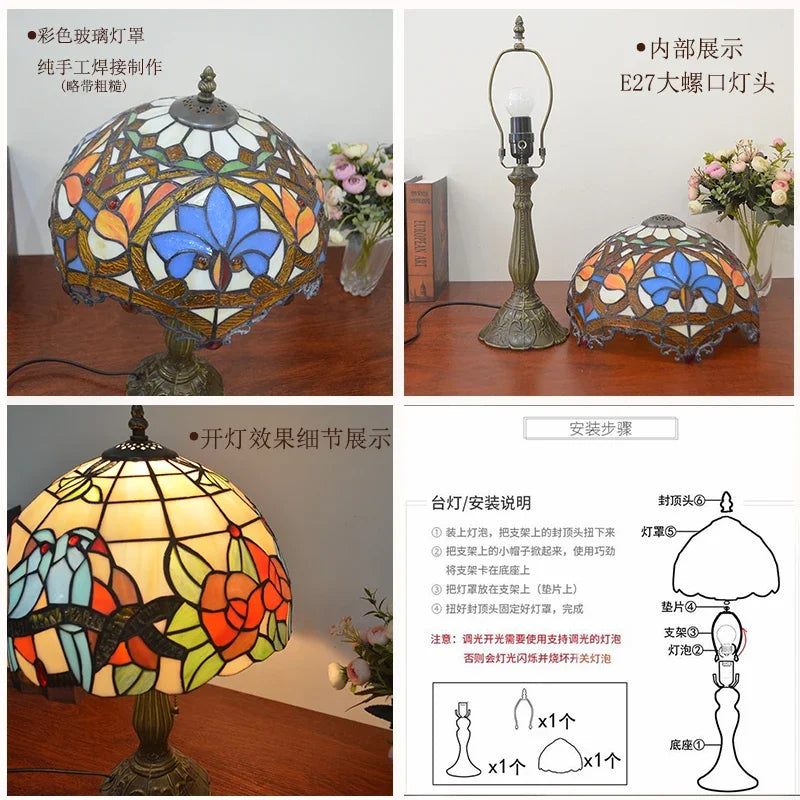 2025 Turkish Table Lamp Tiffany Stained Glass With Dragonflys Vintage Desk Lamp Bedroom Mediterranean Restaurant Home Deco Light