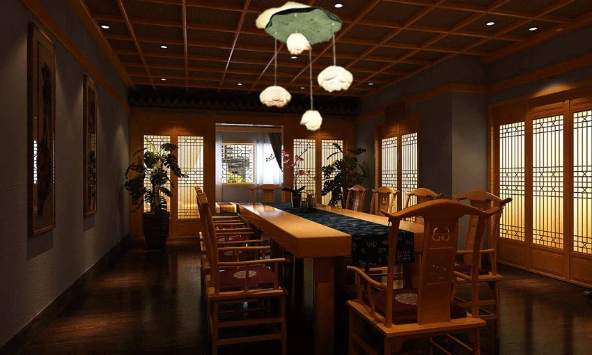 New Chinese Lotus Lamp Pendant Lamp Pink Lotus Glass Lustre Pendant Lights Living Dining Room Tea Room Lotus Lamp Home Decor