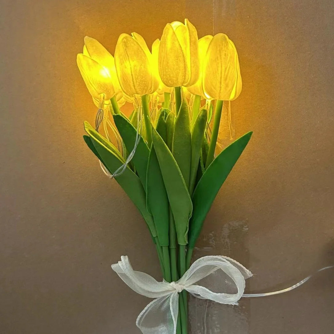 10 Heads Luminous Tulip LED Night Light DIY Handmade Lamp Artificial Flower  Bridal Bouquet Christmas New Year Atmosphere Light