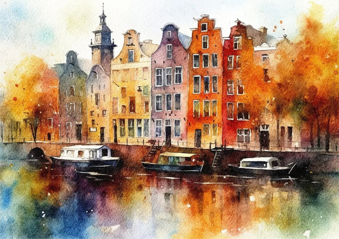 Paris Rome Santorini Coastal City Architecture landscape Watercolor Art Poster Canvas Paintings Wall Art Pictures Home Decor