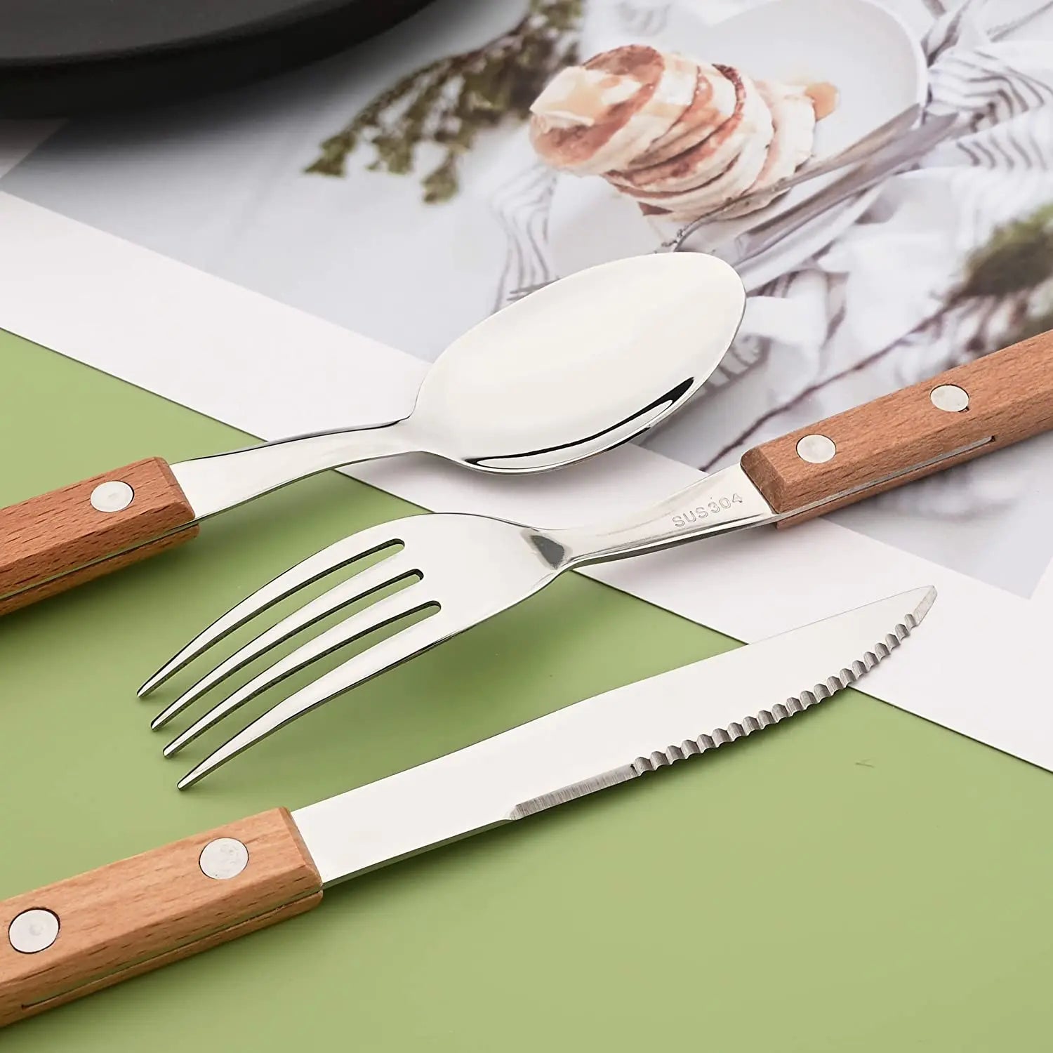 8Pcs Silver Wooden Handle Steak Knife Dinnerware Set Stainless Steel Flatware Sharp Knife Set Tableware Cutlery Knives Set