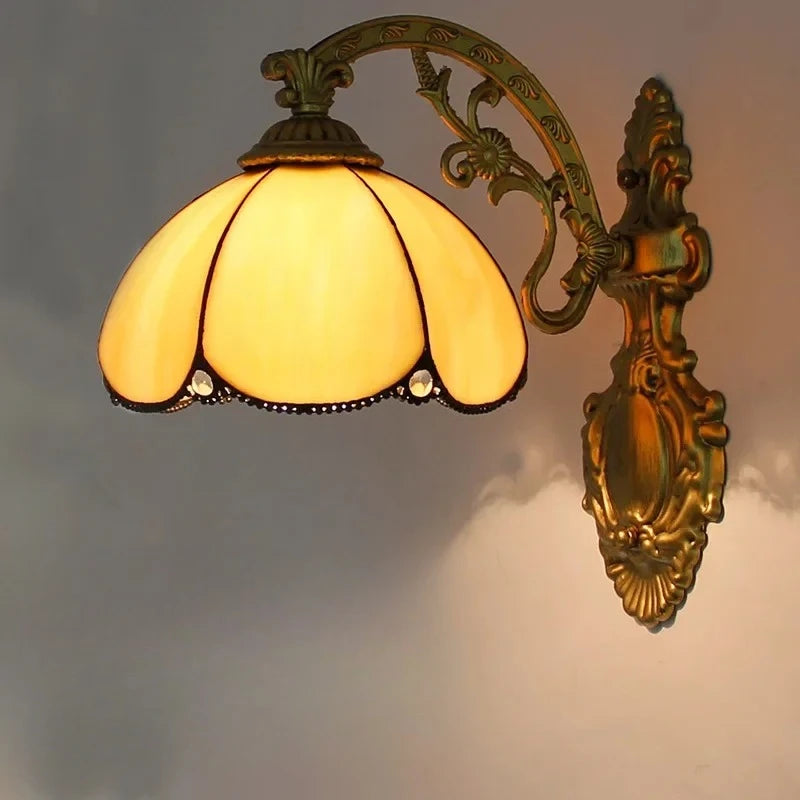 European Tiffany Colorful Glass Wall Lamp Bedroom Bedside Lamp Retro Creative Dining Room Balcony Aisle Staircase Light