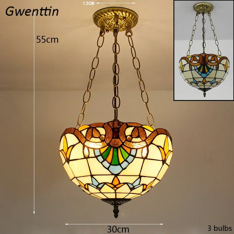 Mediterranean Tiffany Stained Glass Pendant Lights Vintage Hanging Lamp for Dining Room Kitchen Light Fixtures Home Art Decor