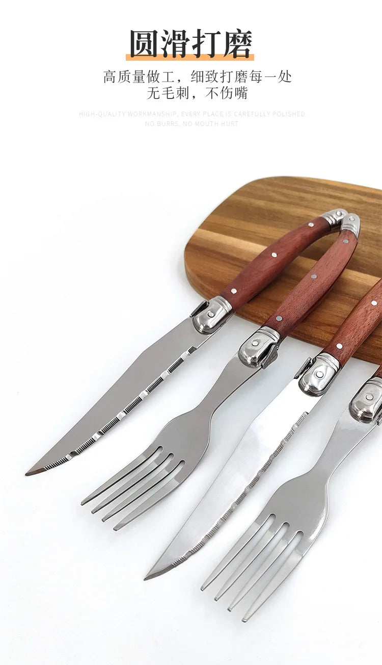 New Stainless Steel Steak Knife and Fork Rosewood Handle Steak Knife and Fork Set Light Luxury Household Western Tableware
