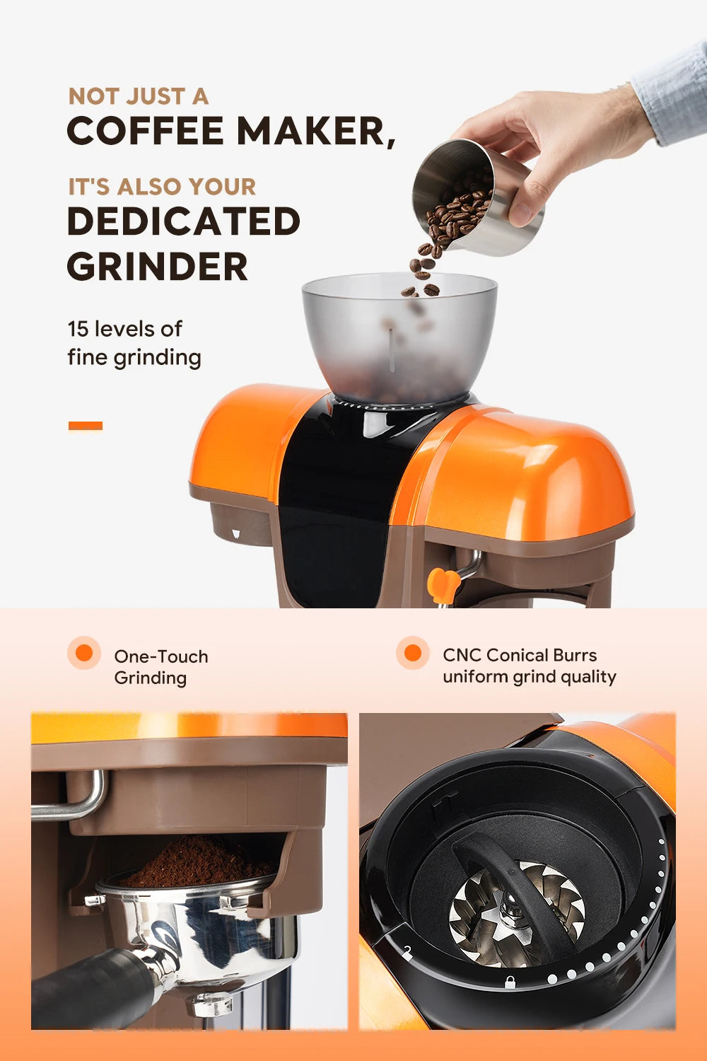 iCafilas Coffee Maker 19 Bar Semi Automatic Extraction Espresso Coffee Machine with Grinder Built In Steam milk coffee machine