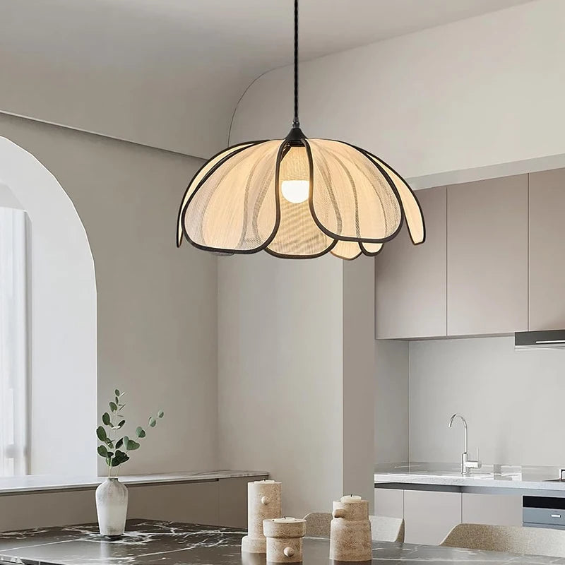 Nordic Modern Retro Chandelier LED Hand-woven Lotus 3 color French Cream Pendant Lamps Bedroom Living Room Lighting Fixtures