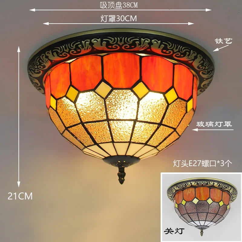 Tiffany Style Colored Glass Ceiling Lamp Retro American Art Deco Stained Glass Artistic for Living Room Dining Room Foyer