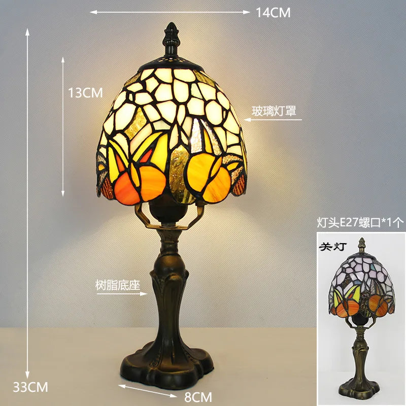 LED Tiffany Style Table Lamp Retro Mediterranean Decorative Lights E27 Color Glass LampshadeFor Nightstand Light Bedroom Cafe