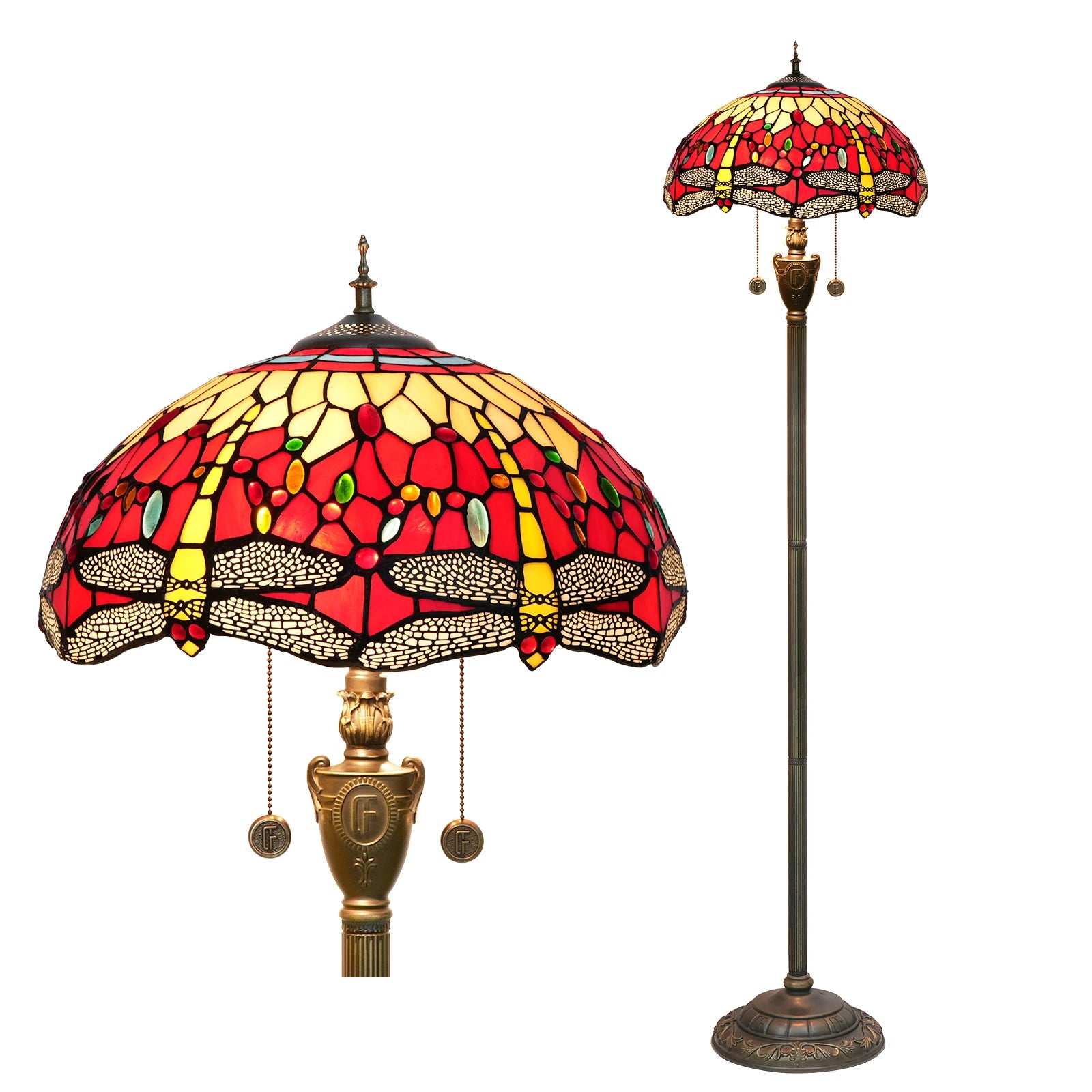 Tiffany Colorful Glass Floor Lamp for Living Room Dining Bedroom Vintage American Style Villa Bar Standing Light