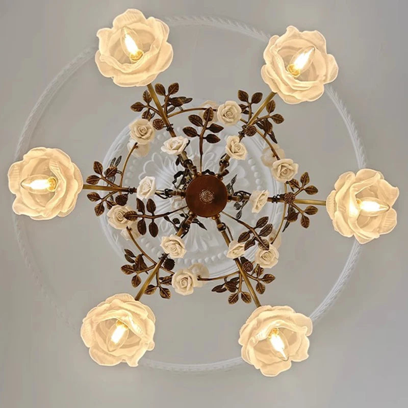 Floral lamp vintage Led copper Glass ceiling Chandelier,Dining room,Living Room,Restaurant decoration home lighting loft lamp