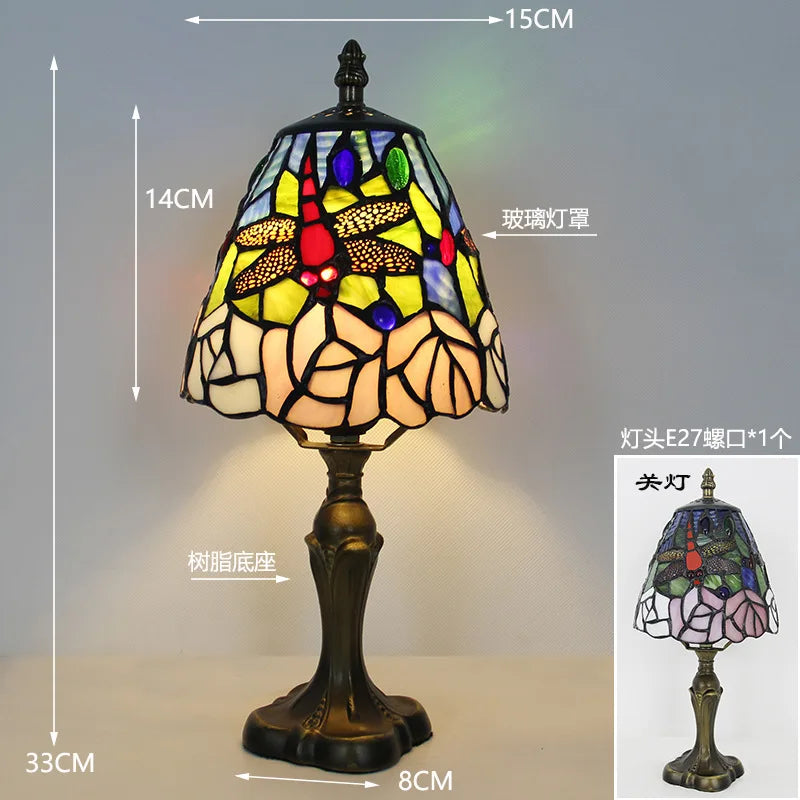 LED Tiffany Style Table Lamp Retro Mediterranean Decorative Lights E27 Color Glass LampshadeFor Nightstand Light Bedroom Cafe