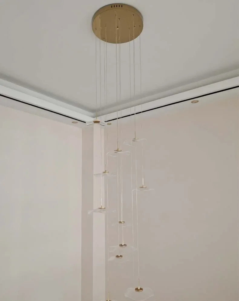 Modern LED Lotus Chandelier For Staircase Dining Room Luxury Gold Indoor Hanging Lamp Nordic Loft Long Creative Lighting Fixture