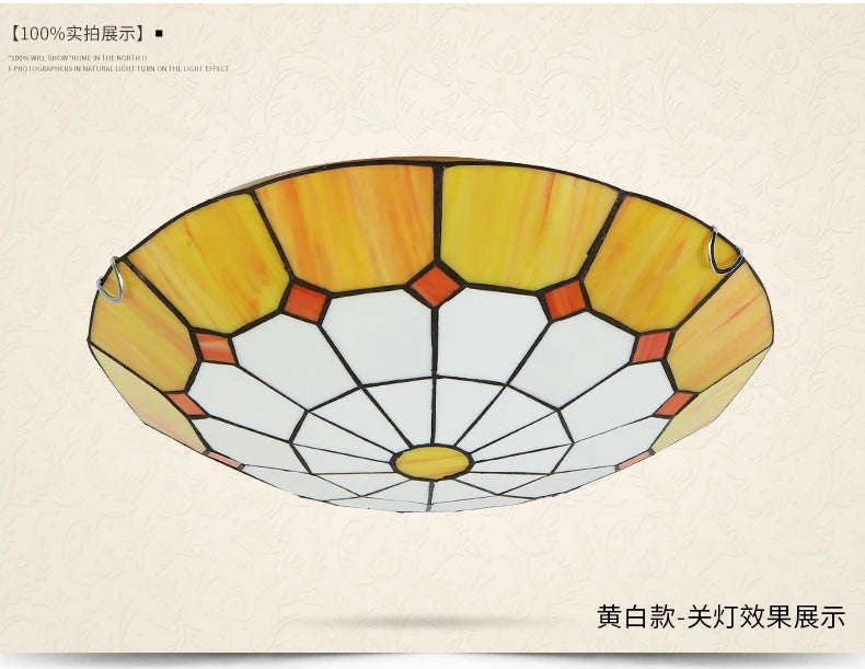 Modern Fashion Tiffany Ceiling Light Fixture European Colorful Drawing Glass Ceiling Lamp Home Deco Living Room E27 Lamps