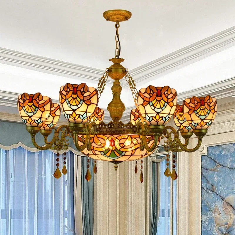 2026 Tiffany Retro Pendant Light Led Chandelier Creative Stained Glass Baroque Style Bar Bedroom Living Room Crystal