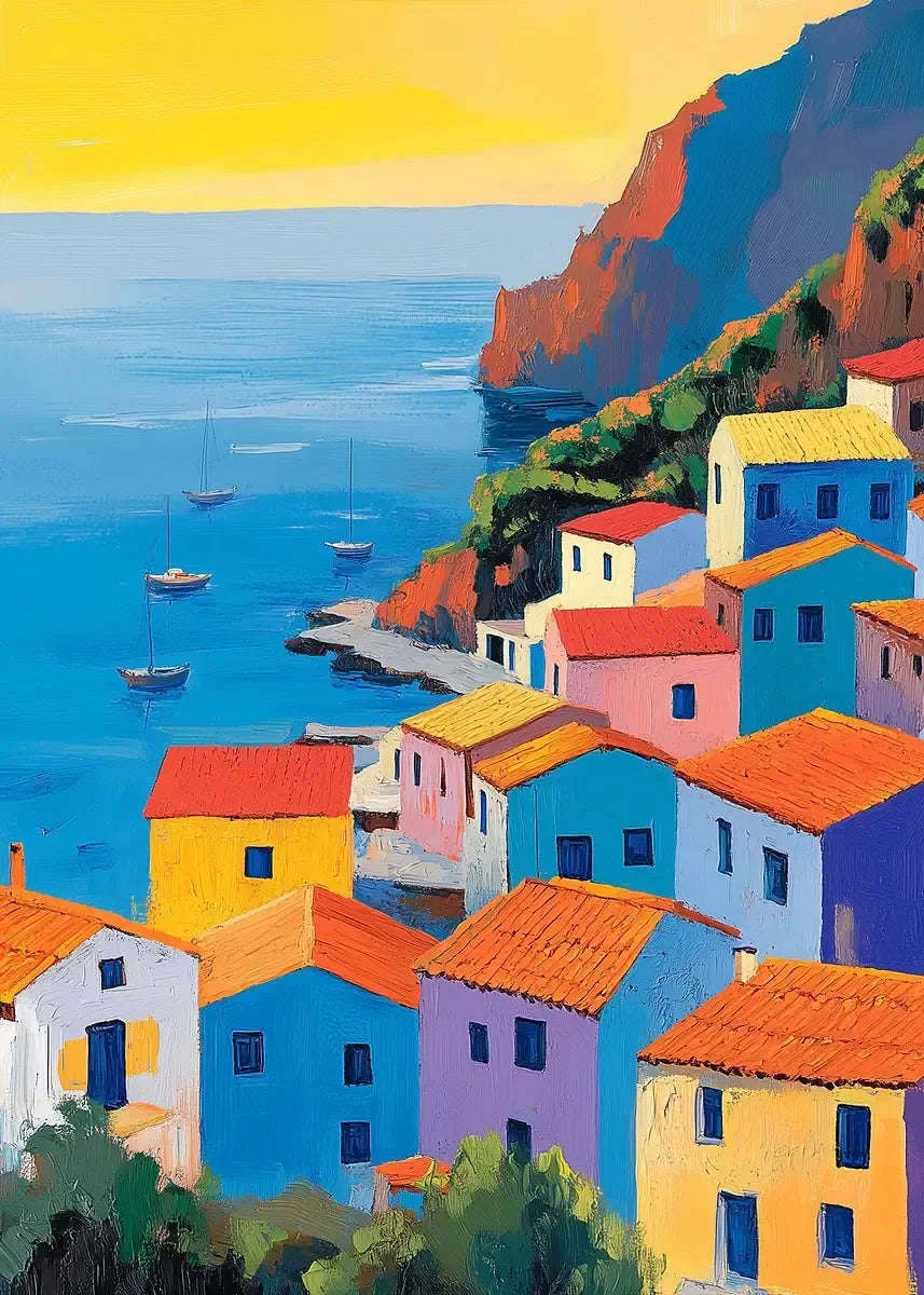 DIY Oil Painting By Numbers Kits Mediterranean Santorini Greece Village Paint with NumbersHome Decor, Wall Art Perfect Gift,