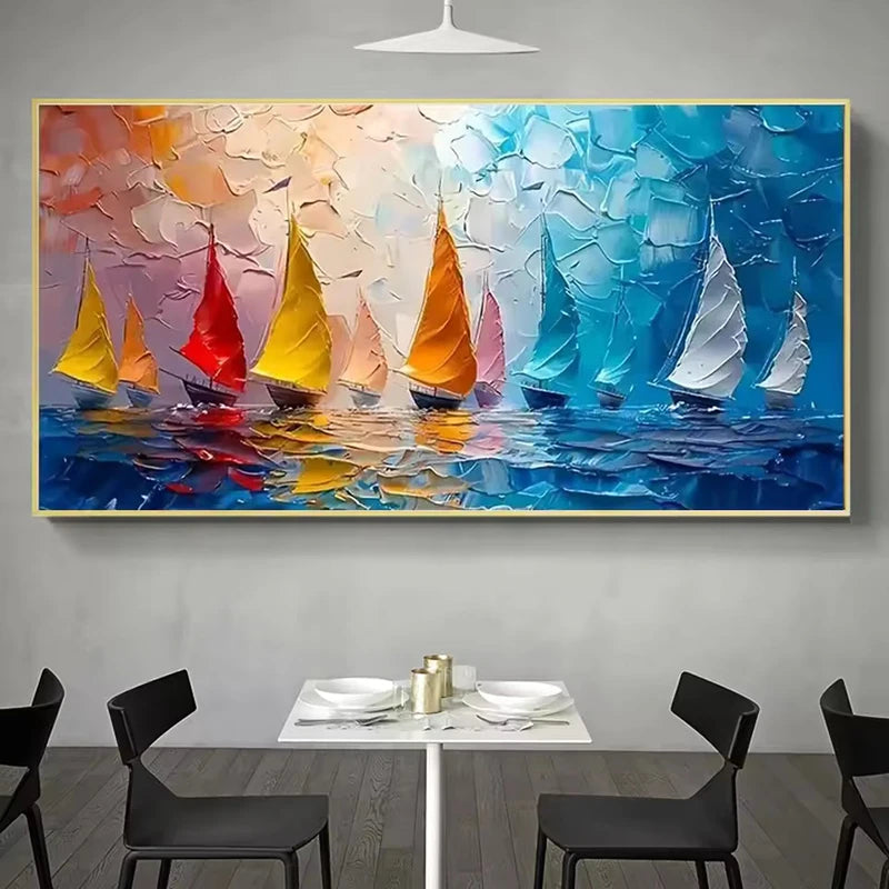 Modern Sailboat Sea View Canvas Art oil Paintings Large-Sized Landscape Canvas Printing Poster for Living Room Home Decoration