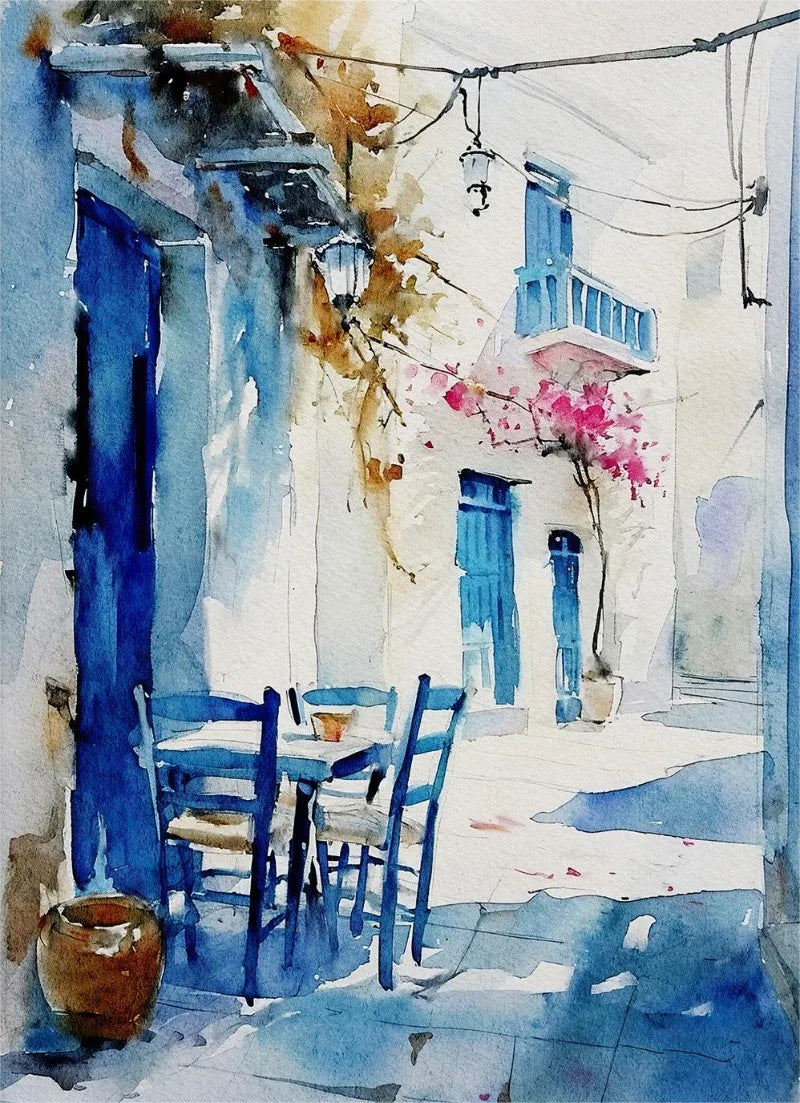 Paris Rome Santorini Coastal City Architecture landscape Watercolor Art Poster Canvas Paintings Wall Art Pictures Home Decor