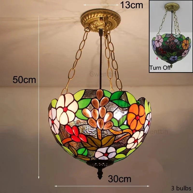 Mediterranean Tiffany Stained Glass Pendant Lights Vintage Hanging Lamp for Dining Room Kitchen Light Fixtures Home Art Decor