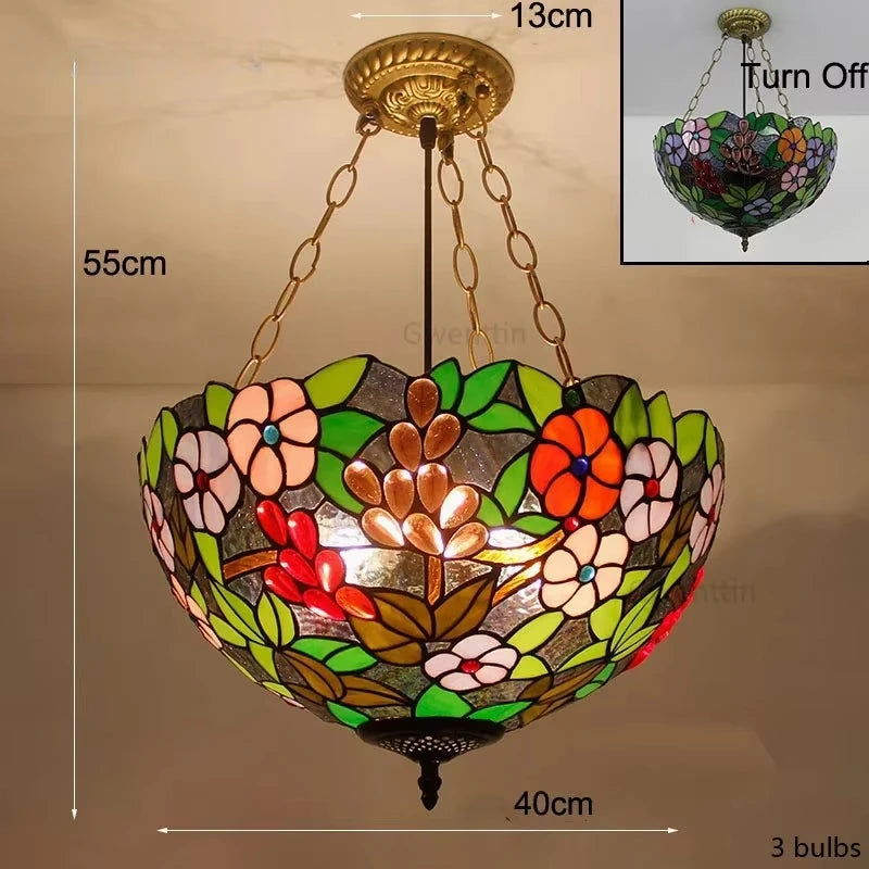 Mediterranean Tiffany Stained Glass Pendant Lights Vintage Hanging Lamp for Dining Room Kitchen Light Fixtures Home Art Decor