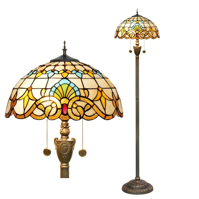High-End Tiffany Floor Lamp for Bedroom Study Elegant Exquisite Handmade Modern Design Stained Glass Dome E27 Base Bulb