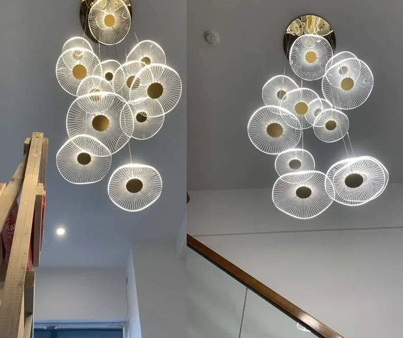 Modern LED Lotus Chandelier For Staircase Dining Room Luxury Gold Indoor Hanging Lamp Nordic Loft Long Creative Lighting Fixture