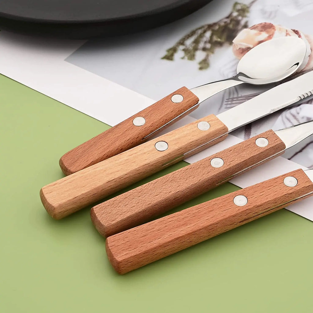 8Pcs Silver Wooden Handle Steak Knife Dinnerware Set Stainless Steel Flatware Sharp Knife Set Tableware Cutlery Knives Set