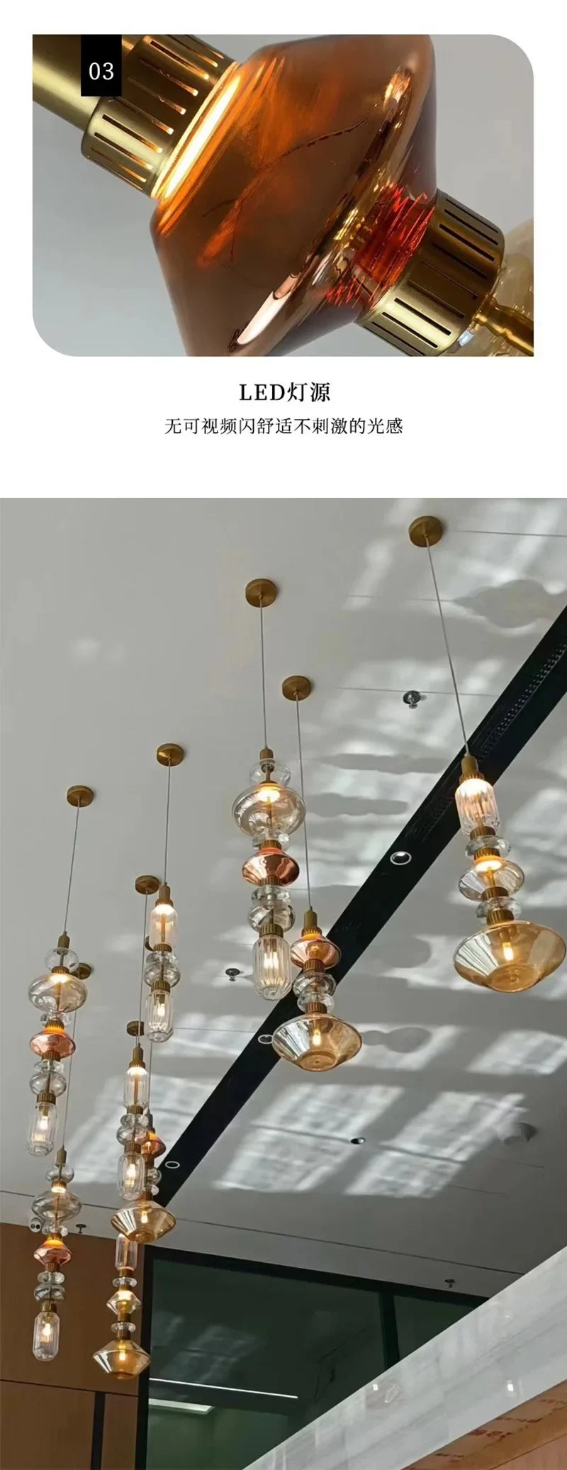 Italian Luxury Crystal Glass Chandelier Danish Design Vintage Clear Amber pendant lamp American bedside kitchen island LED lamp