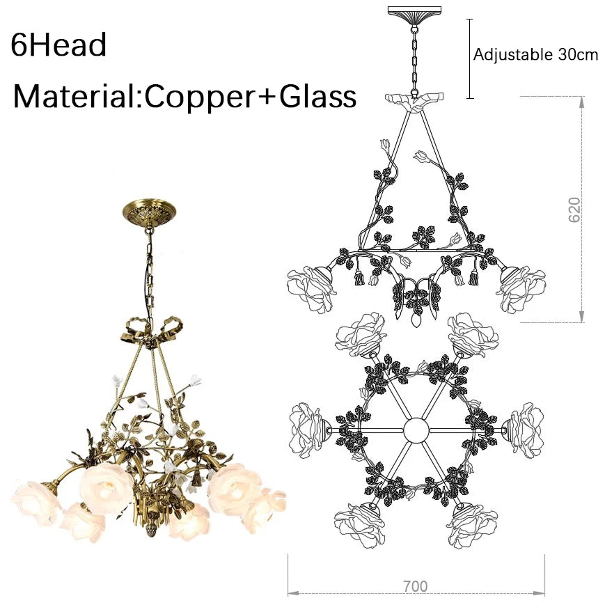 Floral lamp vintage Led copper Glass ceiling Chandelier,Dining room,Living Room,Restaurant decoration home lighting loft lamp