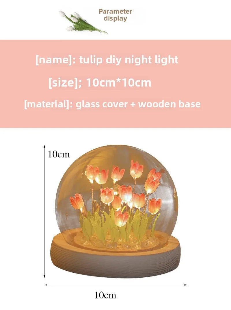 20 Tulip Flowers Finished Night Light Ornament Creative Handmade DIY Simulation Flower Lamp Holiday Gift Decoration