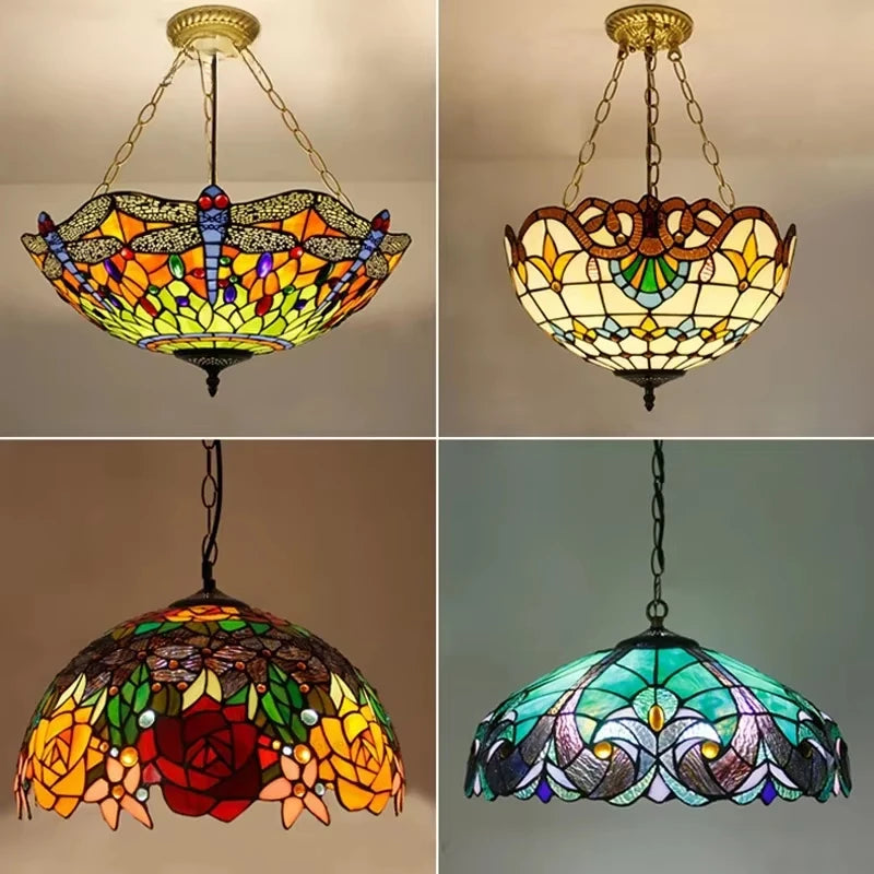 Mediterranean Tiffany Stained Glass Pendant Lights Vintage Hanging Lamp for Dining Room Kitchen Light Fixtures Home Art Decor