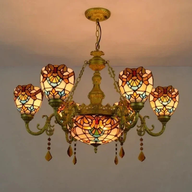 2026 Tiffany Retro Pendant Light Led Chandelier Creative Stained Glass Baroque Style Bar Bedroom Living Room Crystal