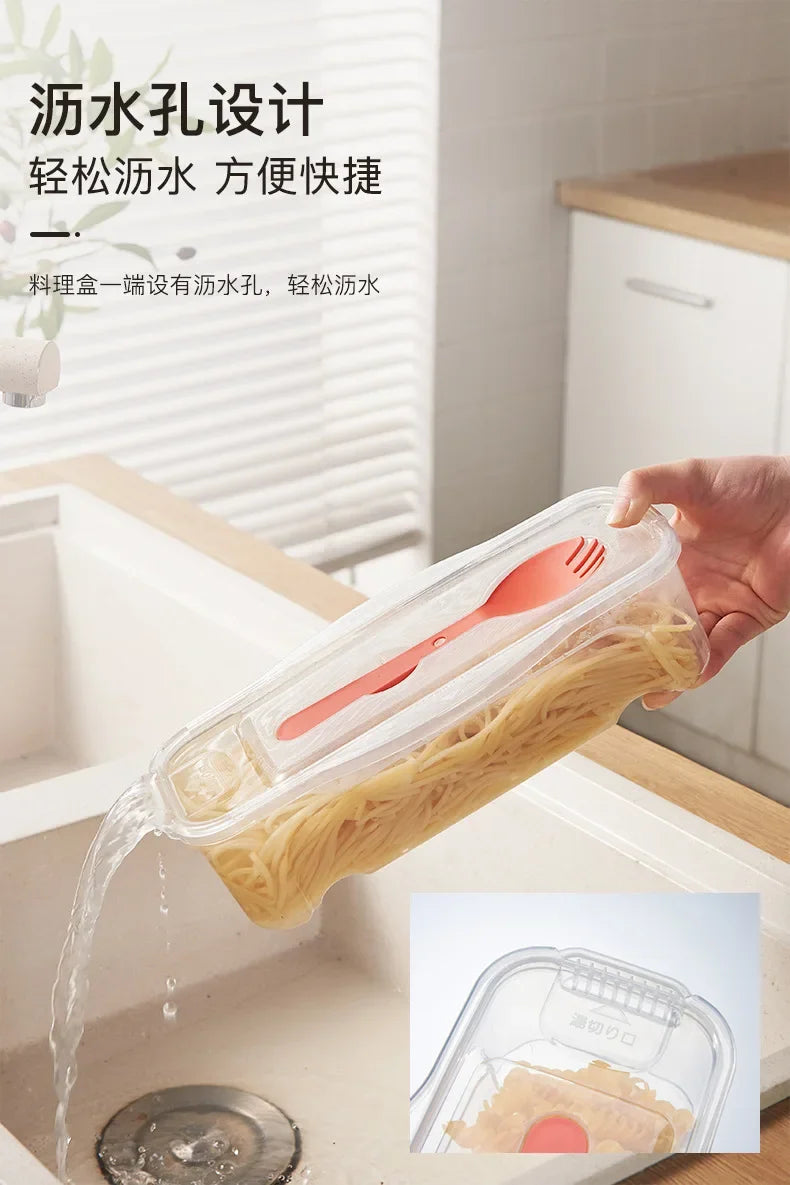 Microwave Pasta Cooking Box with Strainer Heat Resistant Pasta Box With Salad Spoon Steamer Spaghetti Cooker Kitchen Accessories