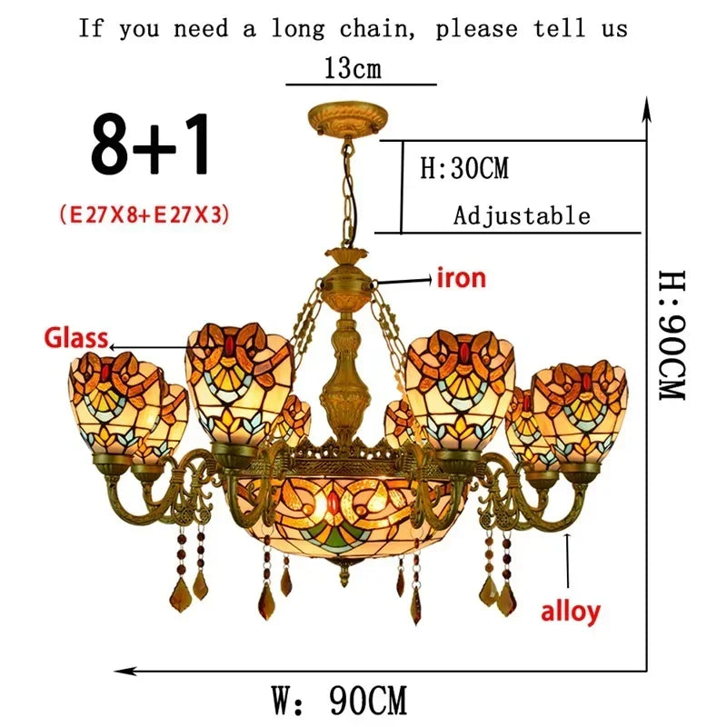 2026 Tiffany Retro Pendant Light Led Chandelier Creative Stained Glass Baroque Style Bar Bedroom Living Room Crystal