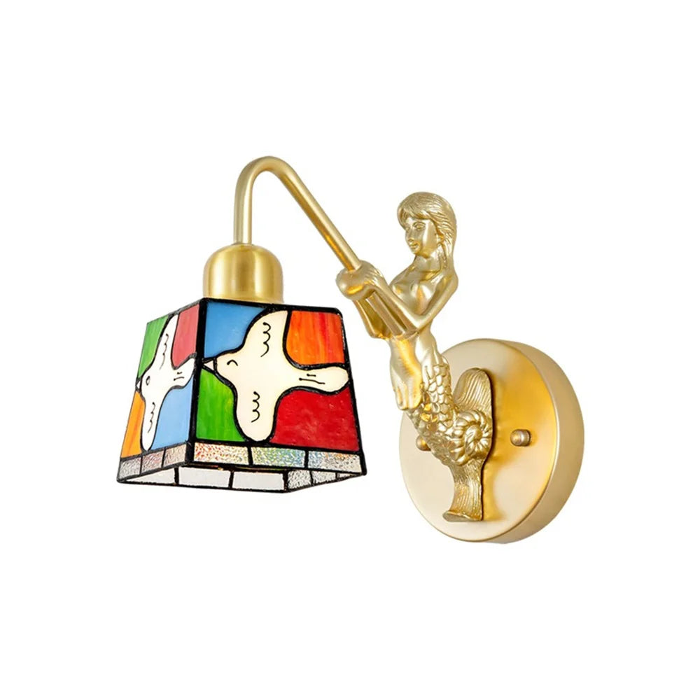 French Tiffany Stained Glass Bird Metal Gold Led Wall Lamp Living Room Bedroom Stairs Aisle Decoration Sconces Home Night Light