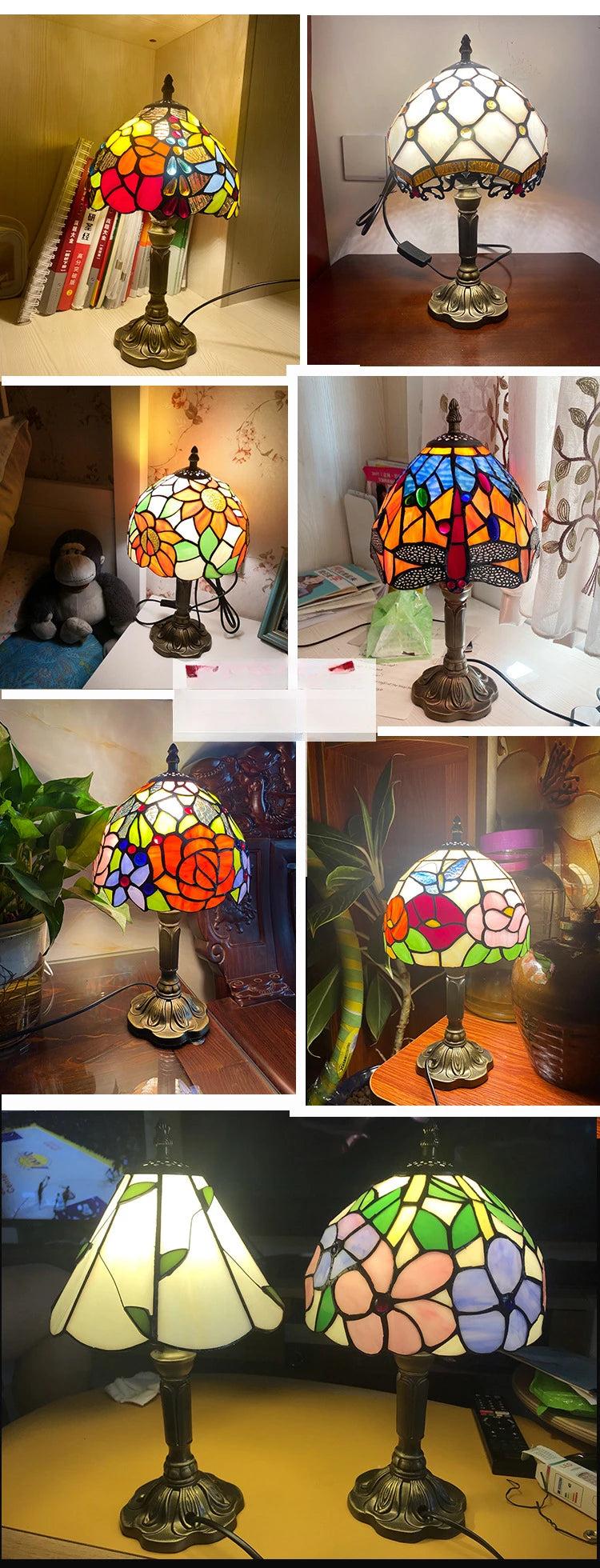 LED Tiffany Style Table Lamp Retro Mediterranean Decorative Lights E27 Color Glass LampshadeFor Nightstand Light Bedroom Cafe