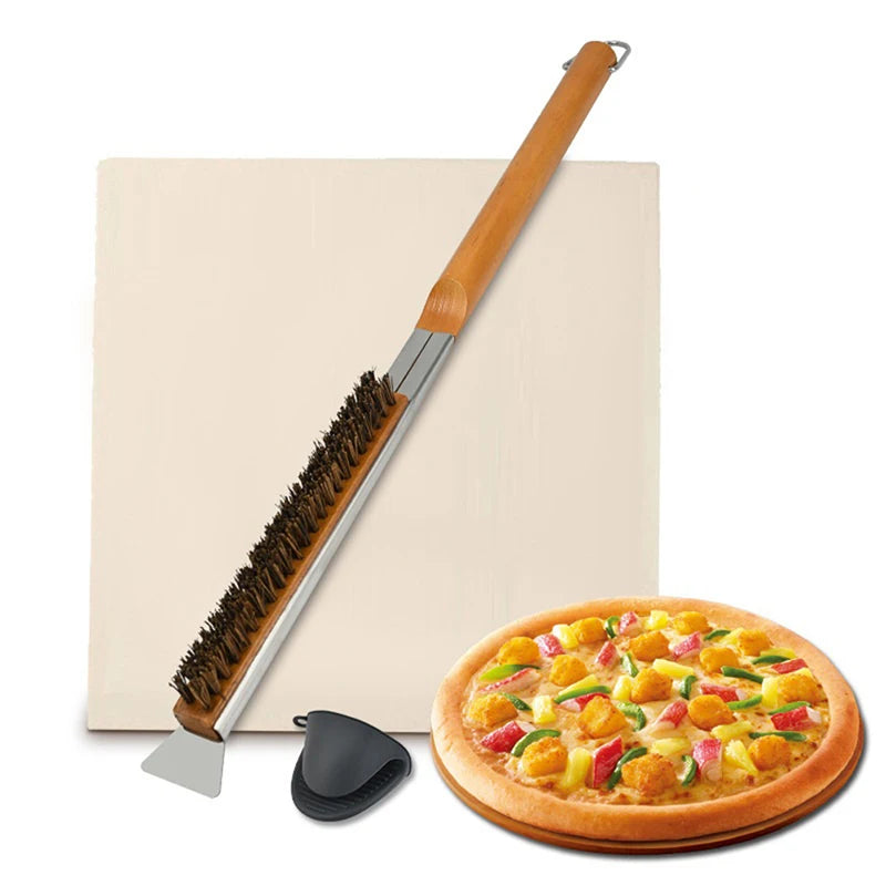 Kitchen Pizza Oven Copper Brush Wood Handle Bristle Brass Grill Cleaning Small Brush For Oven Cleaner