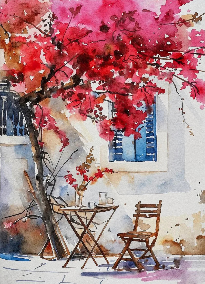 Paris Rome Santorini Coastal City Architecture landscape Watercolor Art Poster Canvas Paintings Wall Art Pictures Home Decor