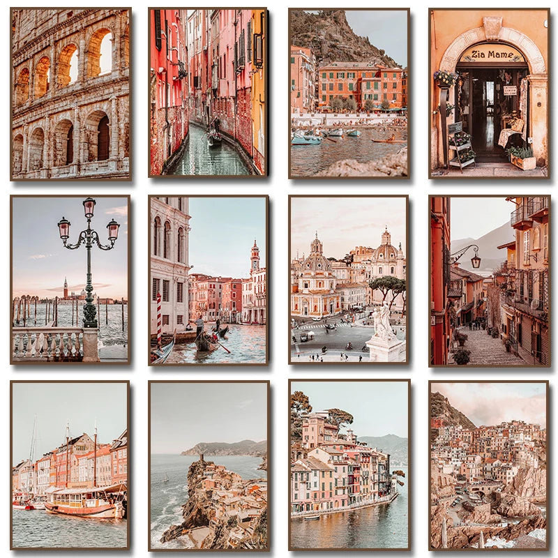 Italy Cinque Terre Vernazza Colorful Houses Venice Rome Travel Poster Wall Art Canvas Painting Prints for Living Room Home Decor