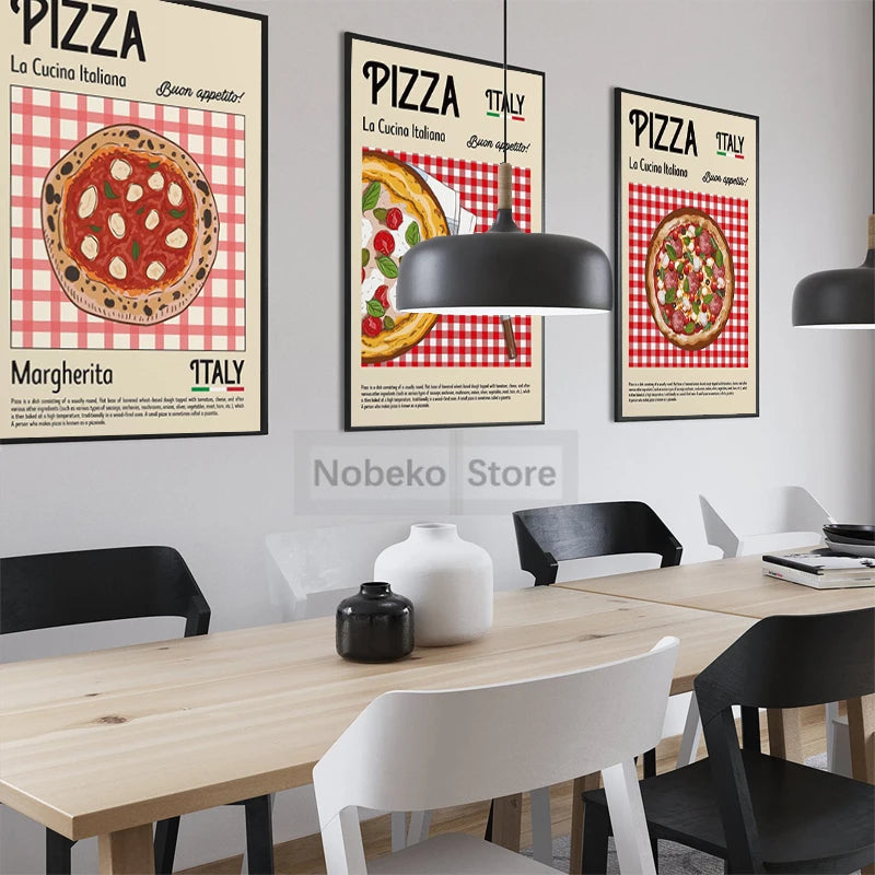 Retro Italian Food Posters Pizza Pasta Spaghetti Italy Prints Canvas Painting Wall Art Pictures Home Room Modern Kitchen Decor