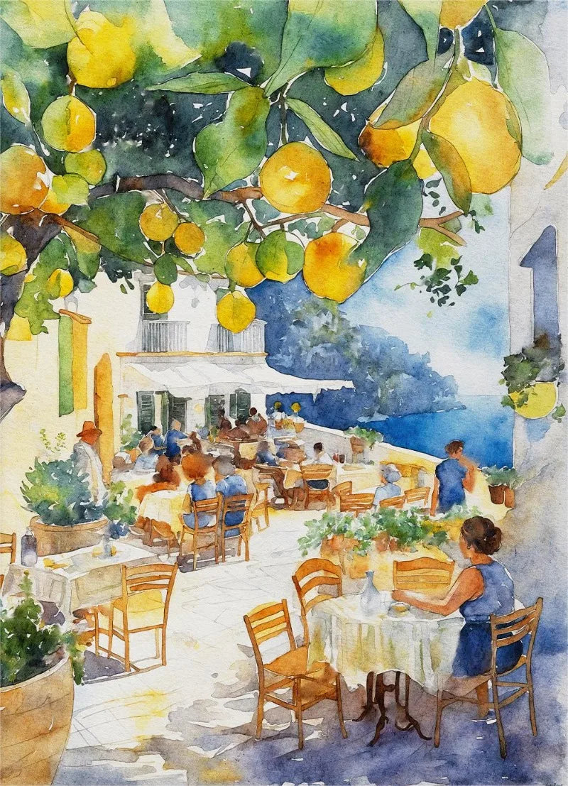 Paris Rome Santorini Coastal City Architecture landscape Watercolor Art Poster Canvas Paintings Wall Art Pictures Home Decor