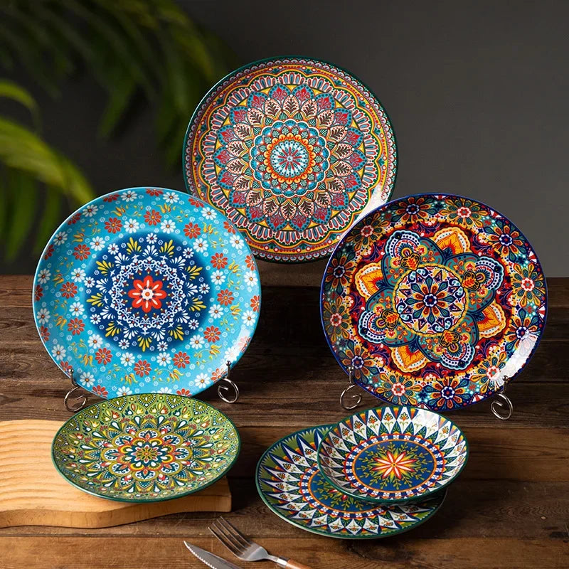 8IN Vintage Ceramic Plates Steak Plates Western Plates Flat  Dinner Plates And Shallow Plates Pasta Egg Vegetables Plate