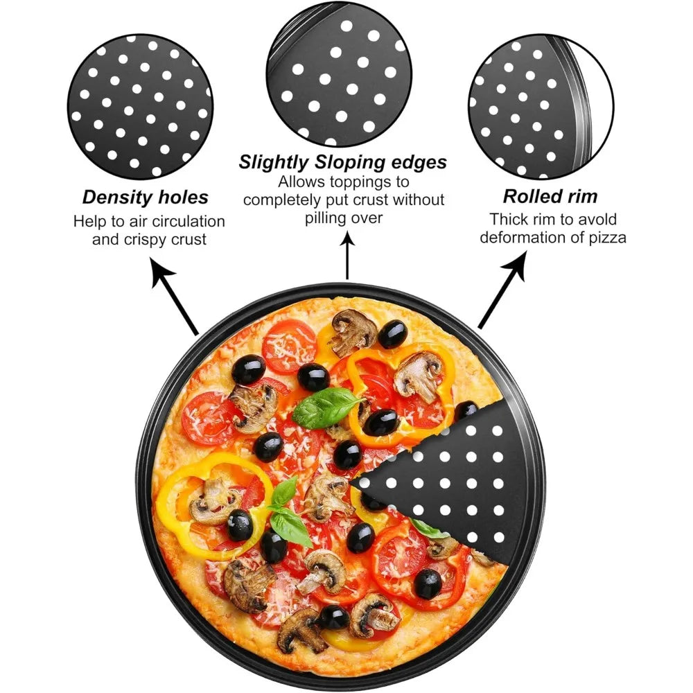 1Pcs Pizza Pans for Oven Round Pizza Pan with Holes 28cm Pizza Tray for Oven Baking Steel Pizza Oven Accessories Kitchen Tools